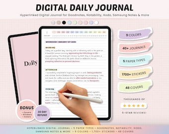 Digital Daily Journal Template: Minimalist Gratitude Notebook (Hyperlinked)