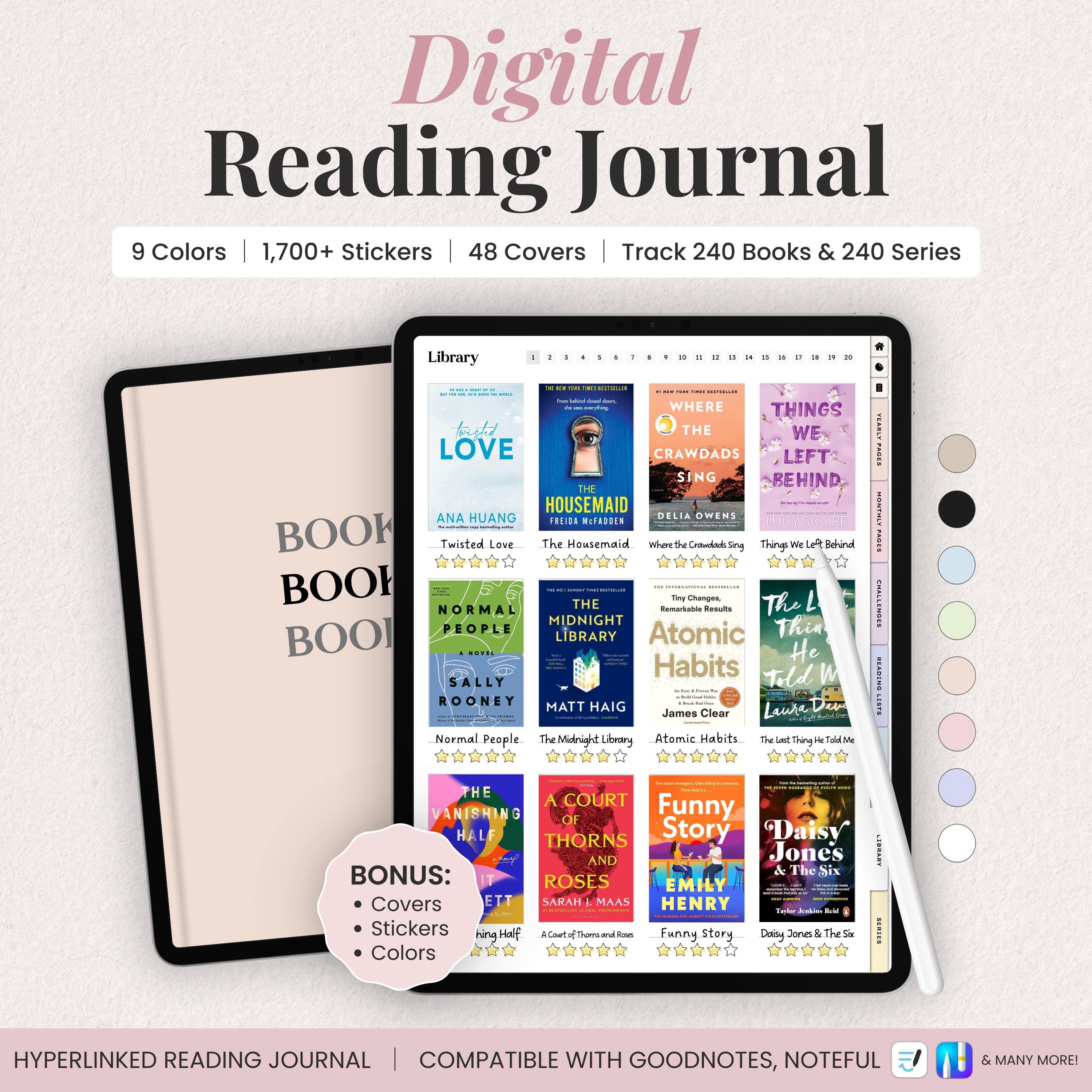 Digital Reading Journal Template for iPad Book Tracker & Reading Log Goodnotes Digital Download