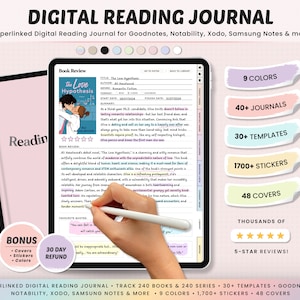Diario di lettura digitale e book tracker per iPad e tablet, modello Goodnotes, quaderno, registro, pianificatore, regalo per gli amanti dei libri