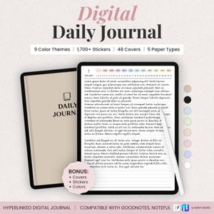 Modèle de journal quotidien numérique pour iPad | Journal de gratitude minimale et de réflexion | PDF Goodnotes avec lien hypertexte