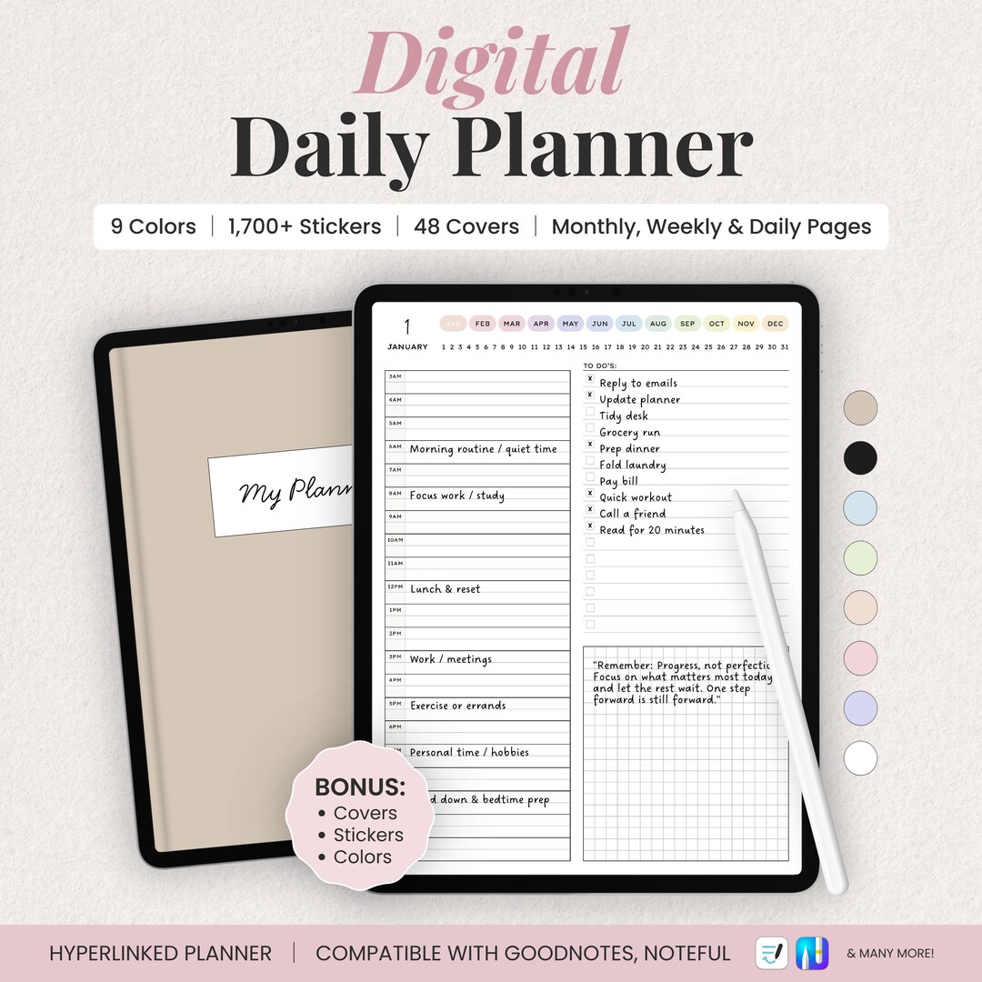 Digital Daily Planner Template for iPad | Undated 365 Page Planner ...