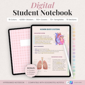 Digital Student Notebook Template for iPad Note Taking | Study Notes, Stickers & Covers | Goodnotes Digital Download