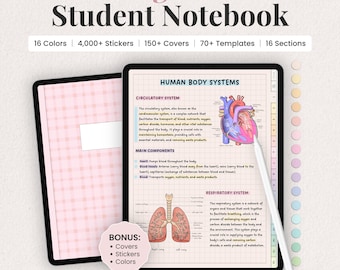 Digital Student Notebook Template for iPad Note Taking | Study Notes, Stickers & Covers | Goodnotes Digital Download