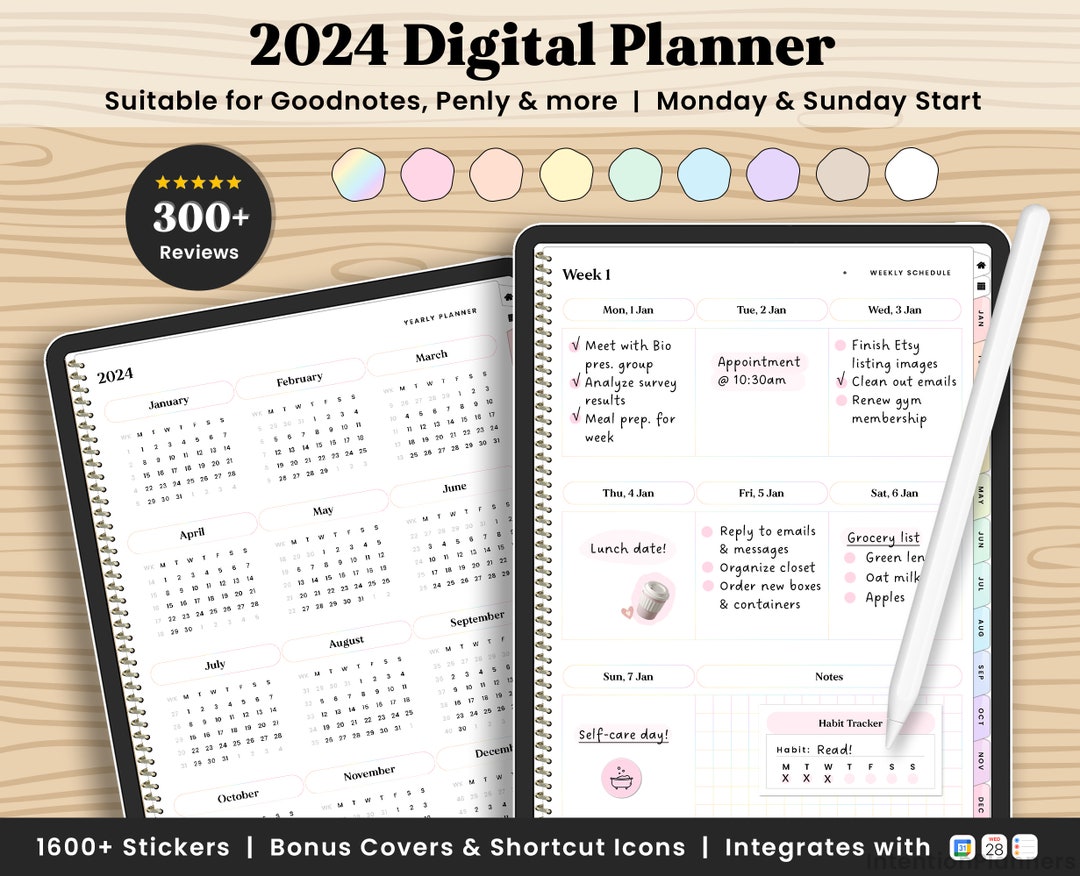 2024 Digital Planner Year Journal Hyperlinked Portrait Vertical ...
