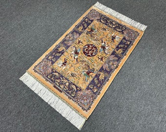 2x3 Mini Silk Rug, Gift Silk Rug, 2x3 Carpet, Animal Patterned Silk Rug,2x3 Area Rug,Mini Carpet,Rug For Gift,Hight Quality Silk Rug,2x3 Rug