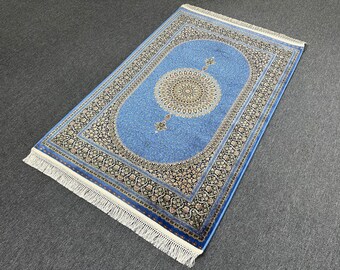 Traditional Blue Silk Rug, 3x5 Carpet, Rug For Gift, Bamboo Silk Rug, 3x5 Persian Silk Rug, Top Quality Silk Rug,Small Silk Rug,3x5 Silk Rug
