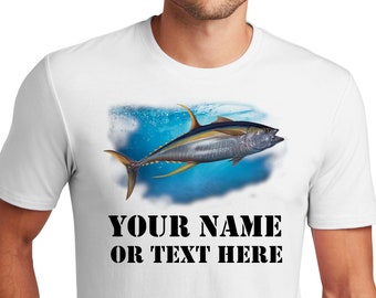 Personalized T-Shirt Yellow Fin Tuna Fish Design, Fishing Shirt, Custom Shirt, Custom Name, Dad Gift, Fisherman Gift, Unisex Womens Tee