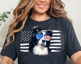 Border Collie 4th of July TShirt, Dog Fourth of July T-shirt, Dog Mom Dog Dad 4th July Flag Shirt, America Patriotic Independence Day Tee