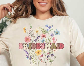 Bridesmaid Shirt, Flowers Team Bride Retro Bridesmaid T-shirt, Bachelorette Party Tee, Bridesmaid Proposal Gift, Bridal Party Shirts