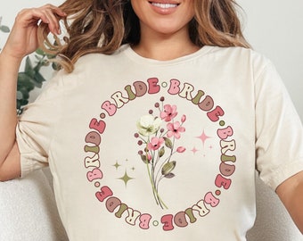 Bridesmaid Shirt, Flowers Team Bride Retro Bridesmaid T-shirt, Bachelorette Party Tee, Bridesmaid Proposal Gift, Bridal Party Shirts