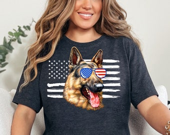 German Shepherd 4th of July TShirt, Dog Fourth of July Flag T-shirt, Dog Mom Dog Dad 4th July Shirt, America Patriotic Independence Day Tee