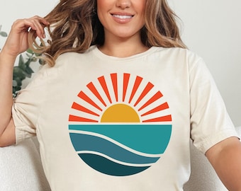 Sunset Shirt, Retro Summer Shirt, Ocean Shirt, Vacation Shirt, Beach Vibes Palm Trees Shirt, Summer Vibes Shirt, Sun Shirt