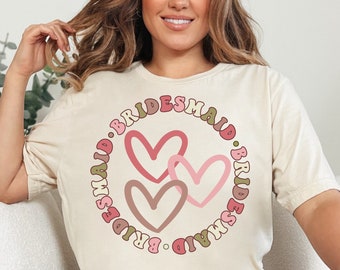 Bridesmaid Shirt, Hearts Team Bride Retro Bridesmaid T-shirt, Bachelorette Party Tee, Bridesmaid Proposal Gift, Bridal Party Shirts