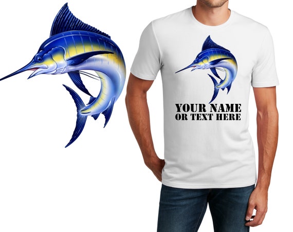 Personalized Mens T-shirt Blue Marlin Fish Design, Fishing Shirt