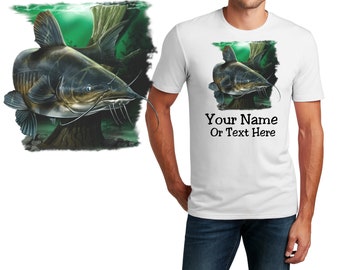 Personalized T-Shirt Catfish Swim Design, Fishing Shirt, Custom Shirt, Custom Name, Dad Gift, Fisherman Gift, Unisex Women Tee