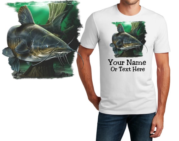 Personalized Mens T-shirt Catfish Swim Design, Fishing Shirt