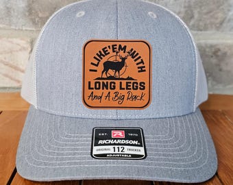 Deer Hunter Leather Patch Trucker Hat, Richardson 112, Big Rack, Deer Hunter Hat, Funny Dad Gift Husband Gift, Sportsman Gift,Laser Engraved