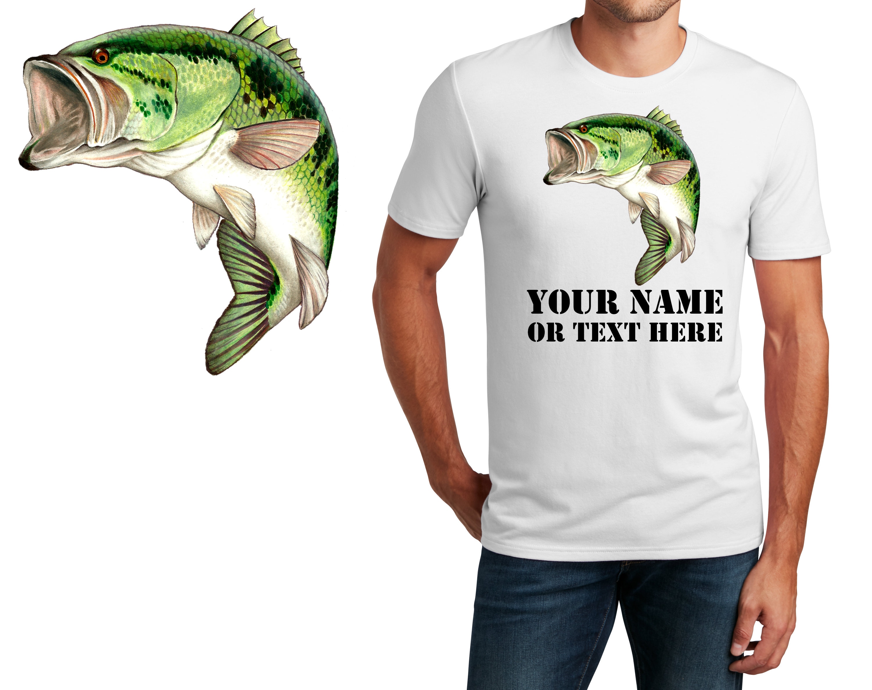 Personalized Mens T-shirt Largemouth Bass Fish Design, Fishing