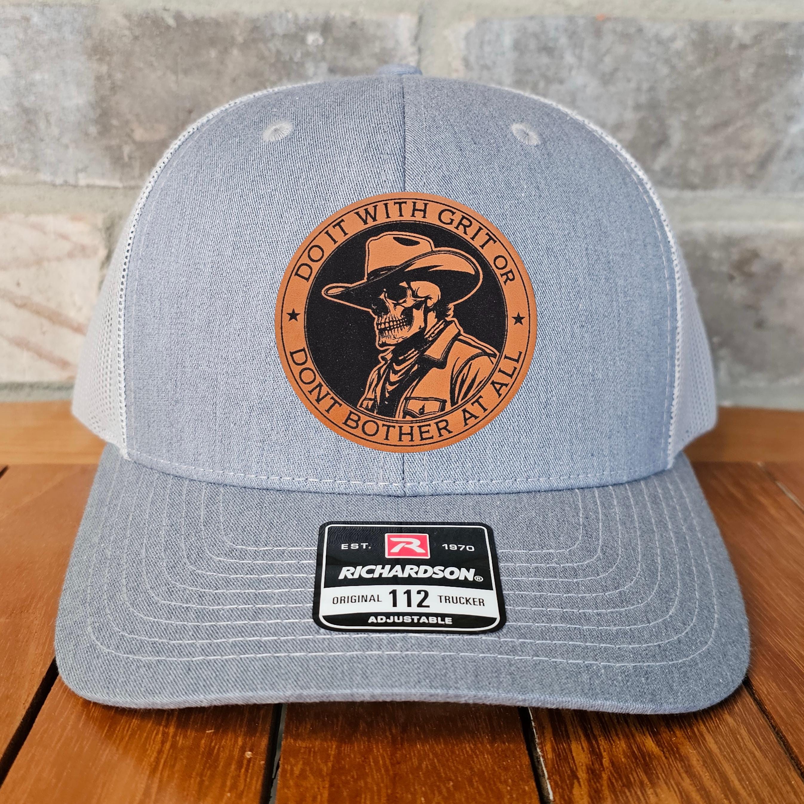 Cowboy Leather Patch Trucker Hat With Skull, Richardson 112 