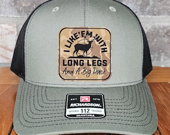 Deer Hunter Leather Patch Trucker Hat, Camo Richardson 112, Big Rack, Deer Hunter Hat, Funny Dad Husband Gift, Sportsman Gift,Laser Engraved