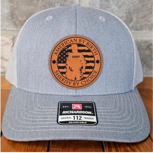 Sheriff Leather Patch Trucker Hat, Richardson 112, Police LEO Gift, American Hat, Deputy Gift, Husband Gift, Laser Engraved