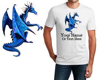 Personalized T-Shirt Blue Dragon Design, Sports Shirt, Custom Shirt, Custom Name, Dad Gift, Fantasy Gift, Unisex, Womens Tee
