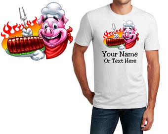 Personalized T-Shirt BBQ Pig Grille Ribs Design, Sports Shirt, Custom Shirt, Custom Name, Dad Gift, Chef Gift, Unisex Womens Tee