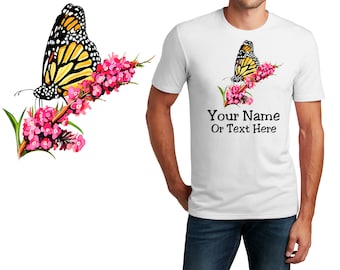 Personalized T-Shirt Monarch Butterfly Design, Sports Shirt, Custom Printed Shirt, Custom Name, Dad Gift, Mom Gift, Unisex, Womens Tee