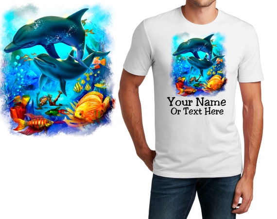 Personalized Mens T-shirt Dolphin Tropical Fish Design, Fishing Shirt,  Custom Shirt, Custom Name, Dad Gift, Fisherman Gift, Unisex Women Tee 