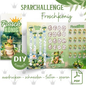 Tarjeta plegable de desafío de ahorro DIY, Juego de ahorro Príncipe Rana, Carpeta de presupuesto A6, Descarga digital en PDF