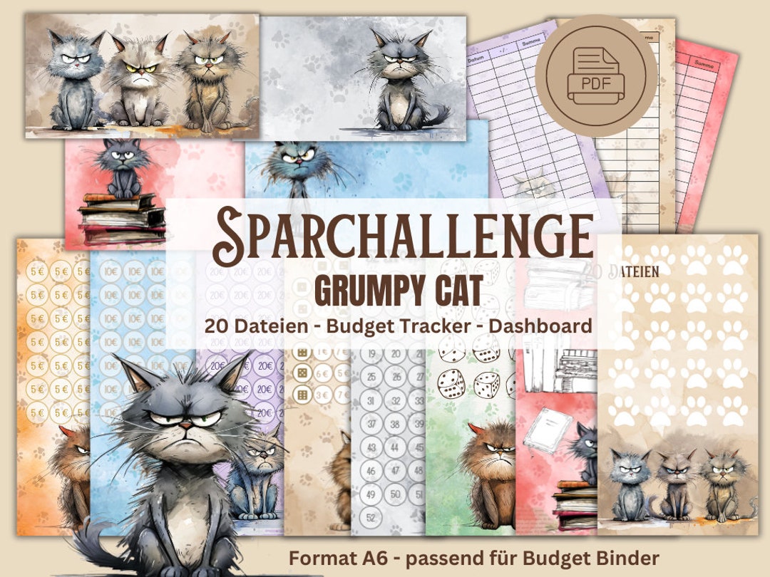 Savings Challenge Set Cats Budgeting Savings Set Grumpy Cat A6 Binder
