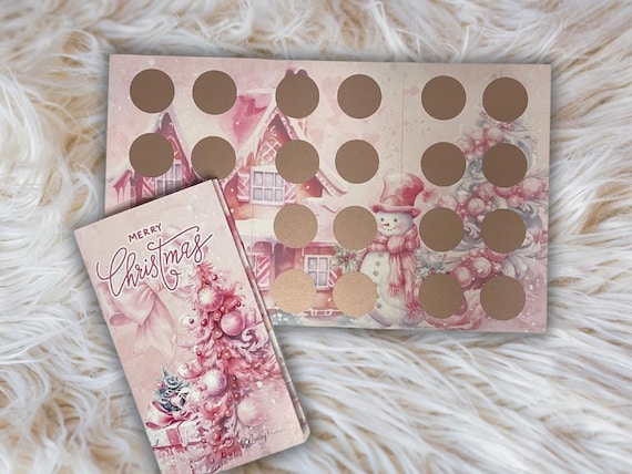 Sparspiel Adentskalender, PINK CHRISTMAS, Sparchallenge Weihnachten, Klappkarte Rubbelchallenge A6 Budget Binder