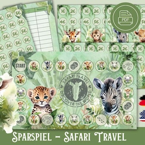 Sparspel Safari Resebudgetplanerare Sparutmaning A6 Pärm Digital Nedladdning bild 1