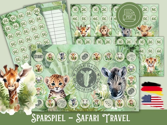 Sparspiel Safari Travel Budget Planer Sparchallenge A6 Binder Digital Download
