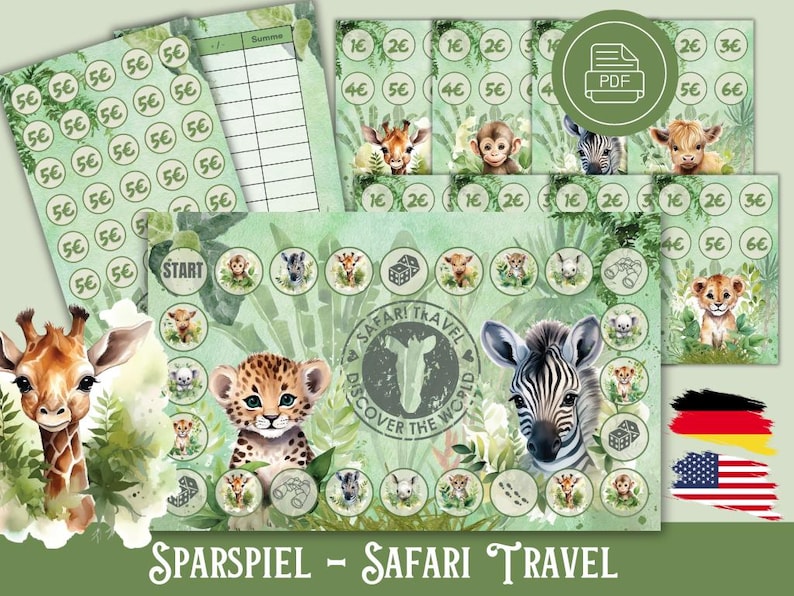 Sparspel Safari Resebudgetplanerare Sparutmaning A6 Pärm Digital Nedladdning bild 1