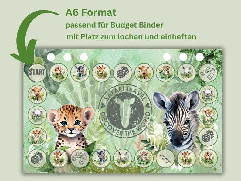 Sparspel Safari Resebudgetplanerare Sparutmaning A6 Pärm Digital Nedladdning bild 2