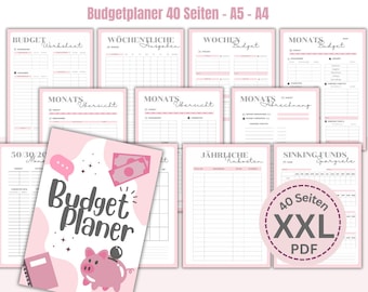Modello di pianificatore di budget XXL 40 pagine PDF per pianificatore finanziario Libro di famiglia Raccoglitore di budget