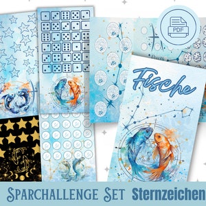 Sparchallenge Set Sternzeichen Fische Zodiak Spar Challenge Budget Binder A6 Binder Digital Download PDF Umschlagmethode