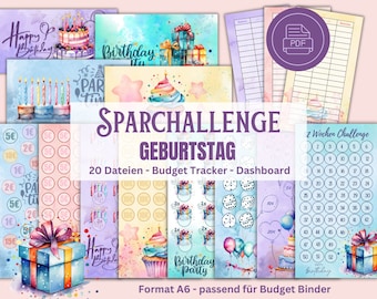 Savings Challenge Set Birthday Party Budgeting A6 Binder Digital Download PDF Cover Method