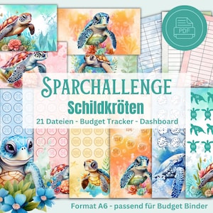 Jeu d'épargne Tortues - Jeu d'épargne, budget, classeur A6, téléchargement numérique, défi de 5 euros