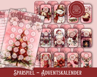 Sparkalender, julutmaningsset med sparande, julspel med sparande, budgeteringspärm i A6-format, digital nedladdning i PDF-format