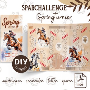 Savings Challenge DIY Folding Card Show Jumping Tournament Budgeting A6 Binder Digital Download PDF