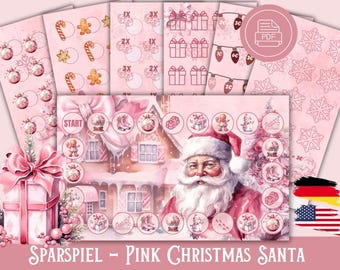 Sparspel Rosa Jultomten, Julsparutmaningsset, Julsparspel, Budgetering A6-pärm, Digital Nedladdning PDF