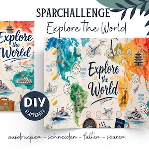 Sparchallenge Urlaub | Geld sparen Challenge | Klappkarte DIY Printable | Budget Binder A6 | Cash Stuffing | Sparspiel Urlaub
