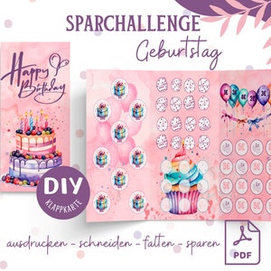 Savings Challenge 折りたたみカード 誕生日、DIY 節約ゲーム、予算作成、予算バインダー A6、デジタル ダウンロード PDF 封筒方式