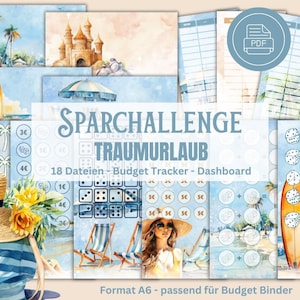 Savings challenge dream vacation, savings game vacation, savings challenge templates, budget binder A6, savings challenge set PDF digital