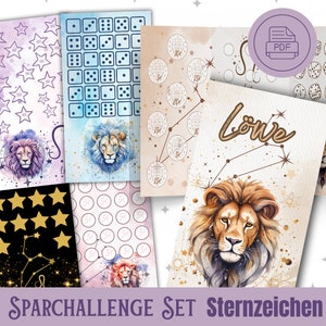 Zestaw wyzwań oszczędnościowych Znak zodiaku Lew Zodiak Wyzwanie oszczędnościowe Budżet segregatora A6 Binder Digital Download PDF Metoda koperty