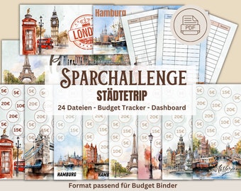 Savings Challenge Set City Trip Short Break - Travel Holiday Savings Game - Budgeting A6 Binder Digital Download PDF Cover Method