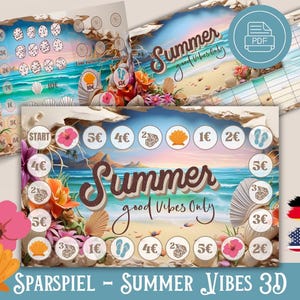 Jeu d'épargne Summer Vibes 3D Design - Défi d'épargne vacances été jeu d'épargne Caraïbes - Budget Binder A6 Jeu de défis d'épargne téléchargement numérique PDF
