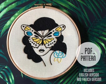Hand Embroidery Pattern PDF . Embroidery pattern. English & French. "Lady Spring" Modern Embroidery by Hello Unagi. 15cm Hoop